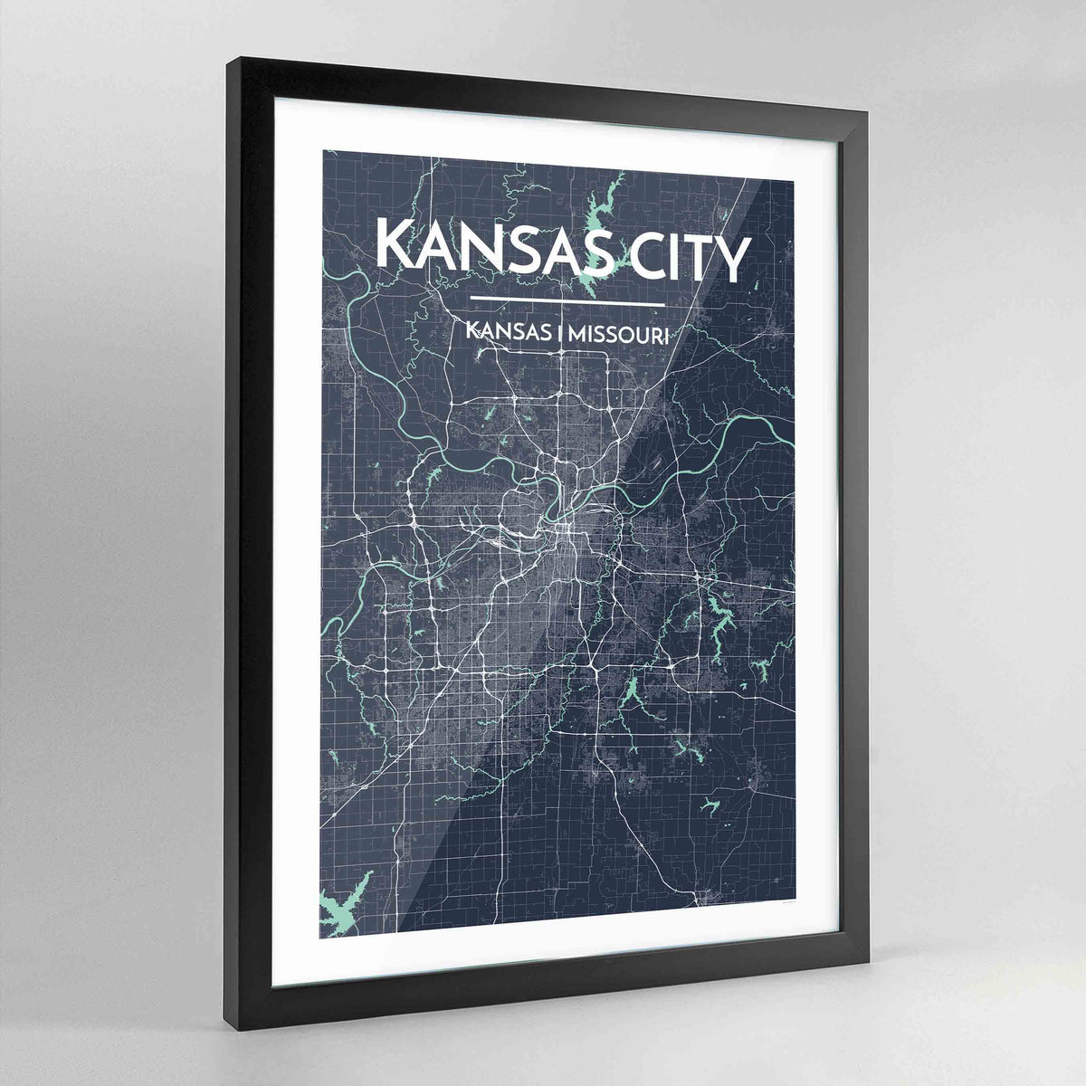 Framed Kansas City Map Art Print - Point Two Design
