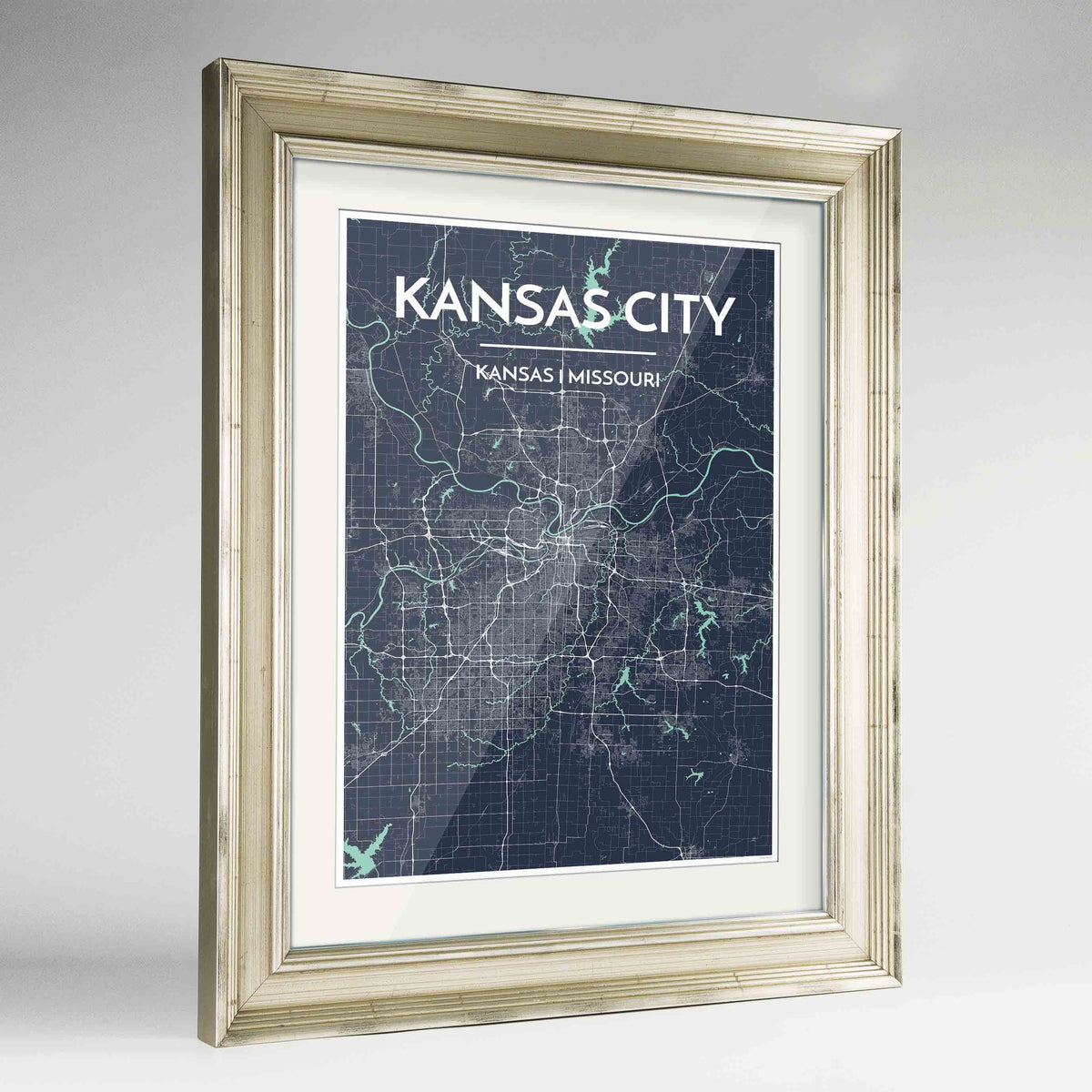 Framed Kansas Map Art Print 24x36&quot; Champagne frame Point Two Design Group