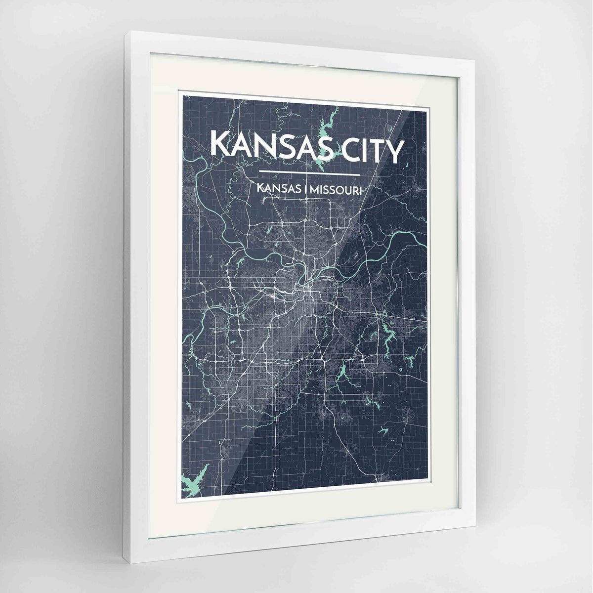Framed Kansas Map Art Print 24x36&quot; Contemporary White frame Point Two Design Group