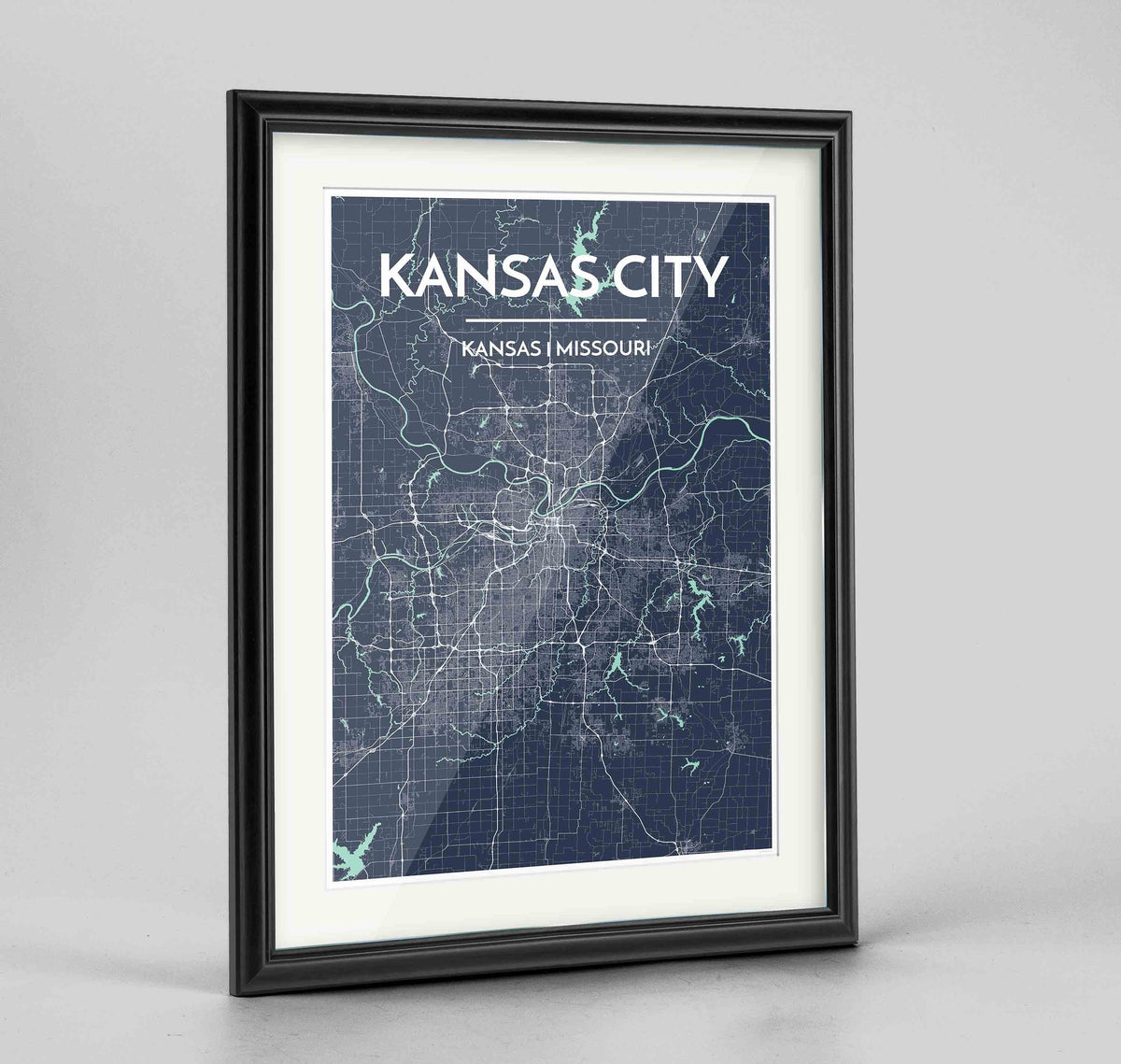 Framed Kansas Map Art Print 24x36&quot; Traditional Black frame Point Two Design Group