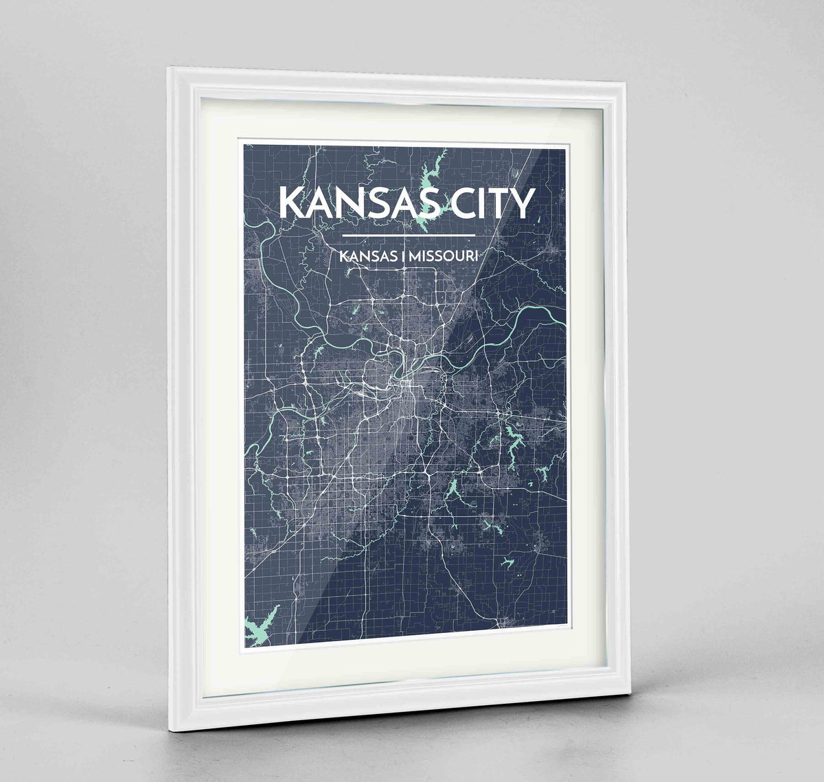 Framed Kansas Map Art Print 24x36&quot; Traditional White frame Point Two Design Group