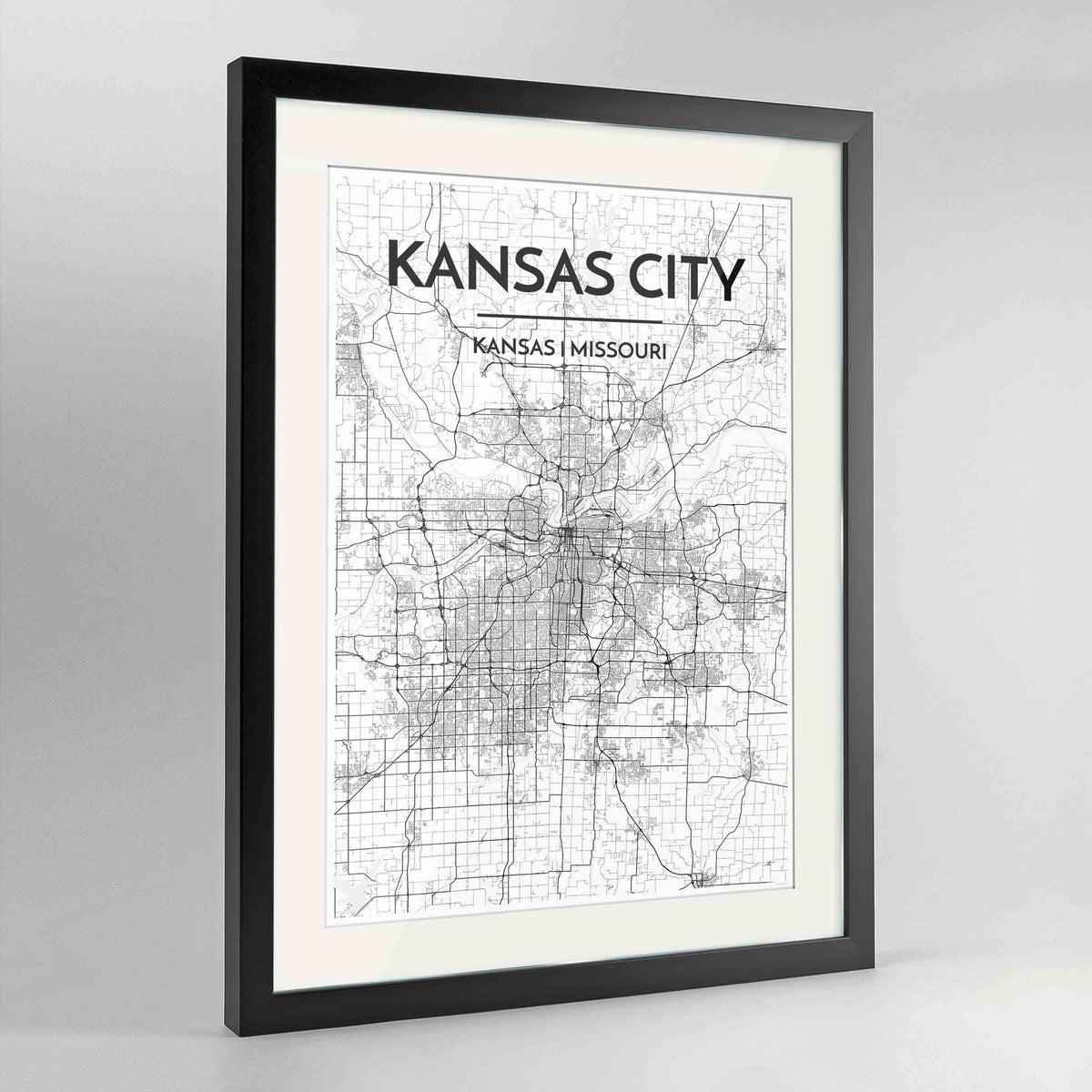 Framed Kansas Map Art Print 24x36&quot; Contemporary Black frame Point Two Design Group