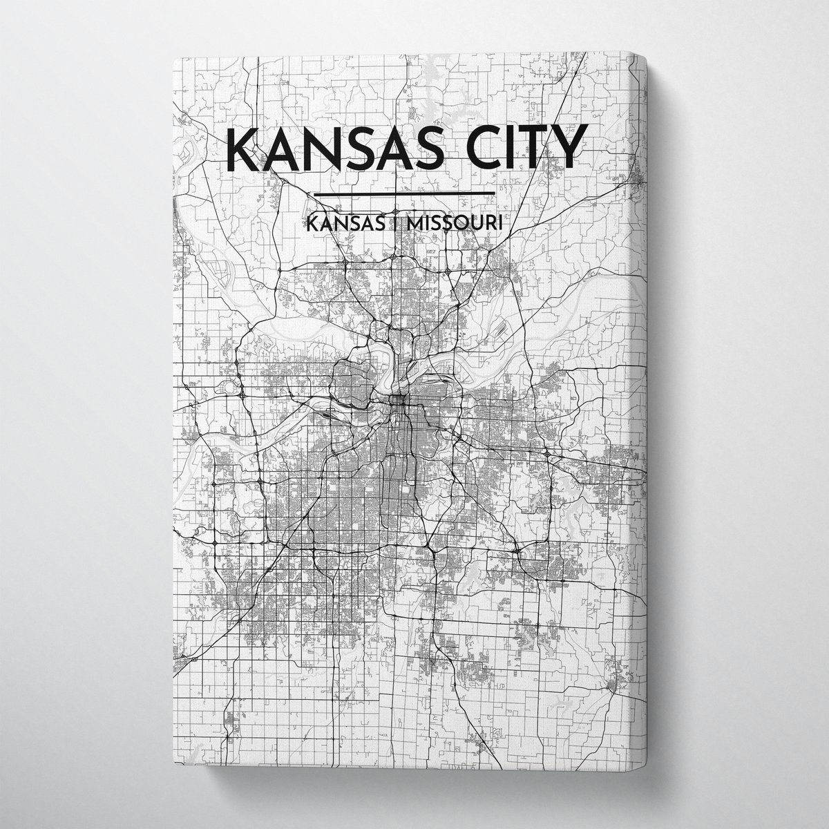 Kansas City Map Canvas Wrap - Point Two Design - Black &amp; White Print