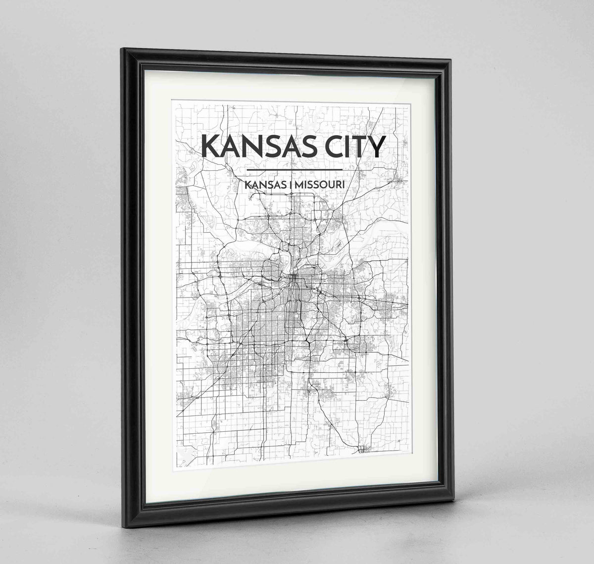 Framed Kansas Map Art Print 24x36&quot; Traditional Black frame Point Two Design Group