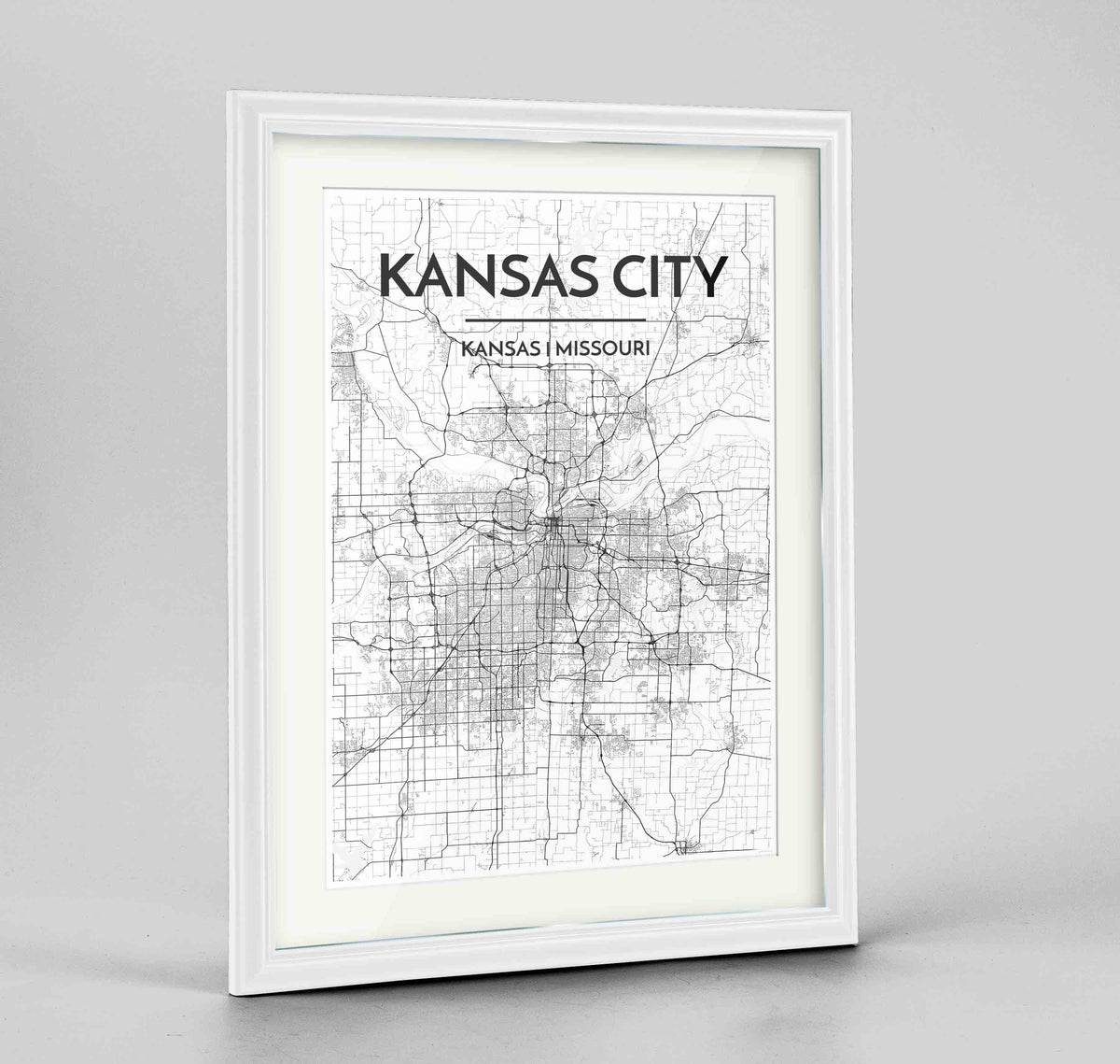 Framed Kansas Map Art Print 24x36&quot; Traditional White frame Point Two Design Group