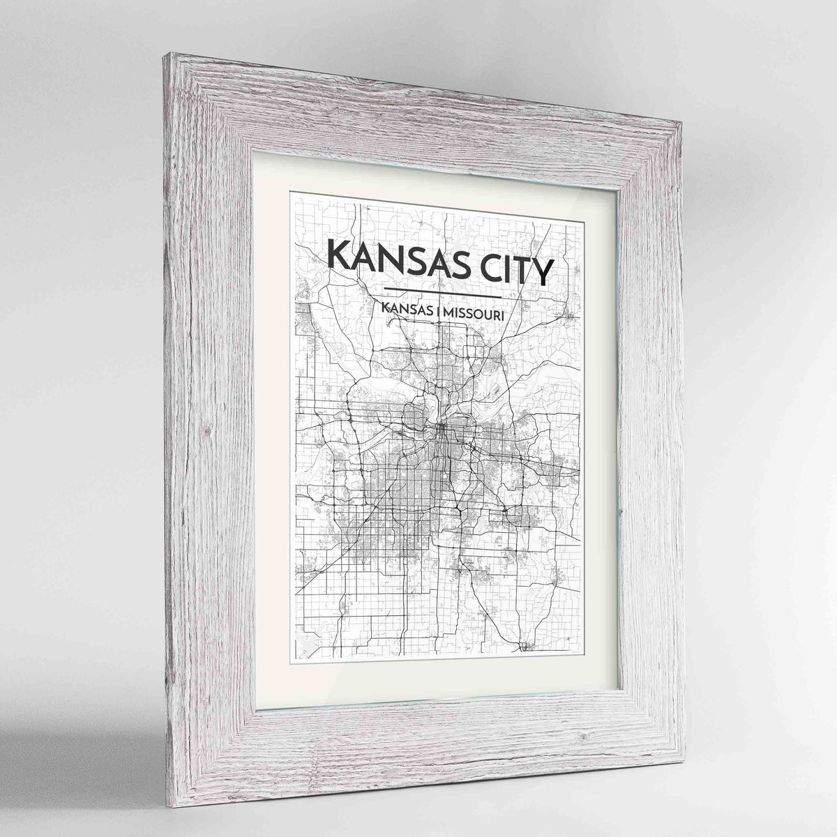 Framed Kansas Map Art Print 24x36&quot; Western White frame Point Two Design Group