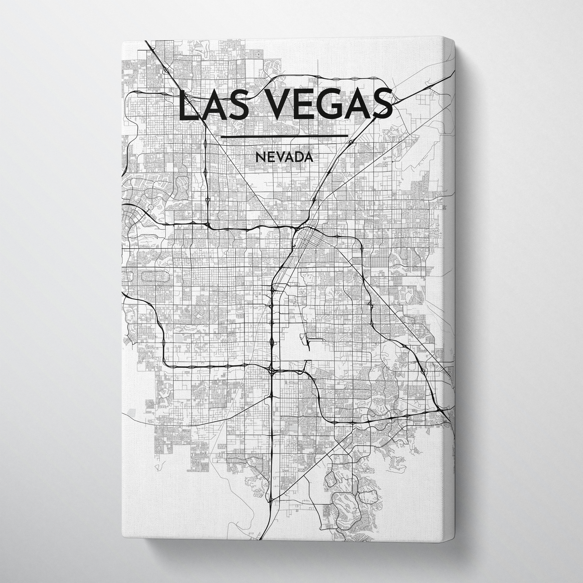 Las Vegas City Map Canvas Wrap - Point Two Design - Black &amp; White Print