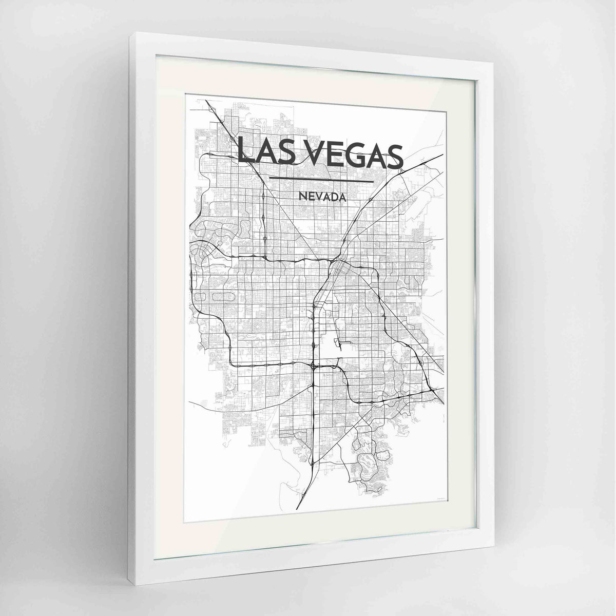 Framed Las Vegas Map Art Print 24x36&quot; Contemporary White frame Point Two Design Group