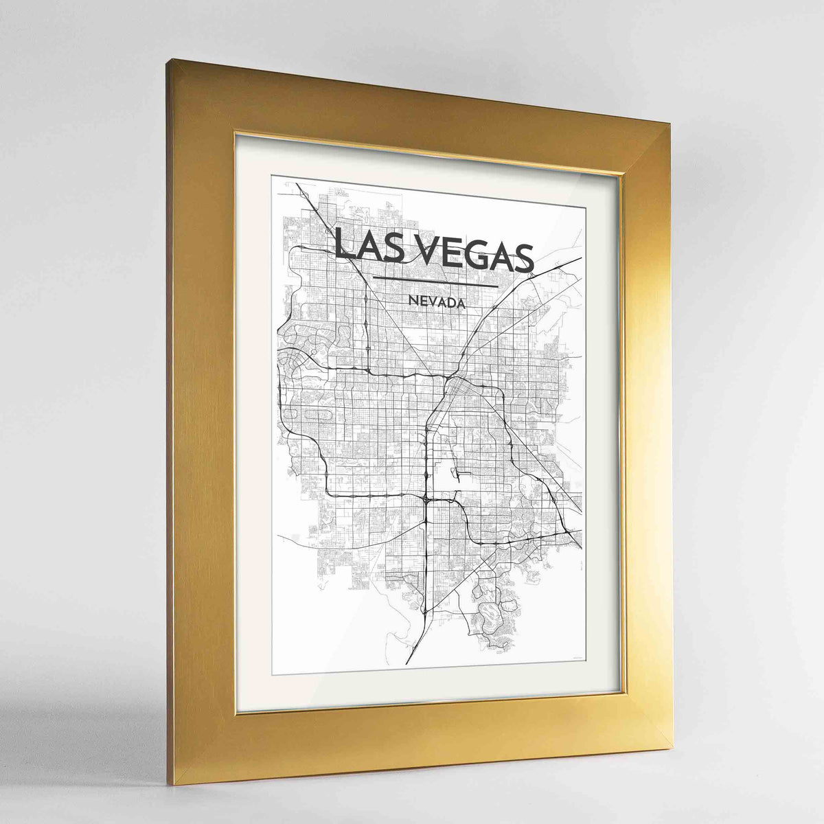 Framed Las Vegas Map Art Print 24x36&quot; Gold frame Point Two Design Group