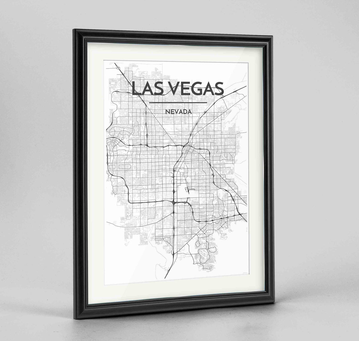 Framed Las Vegas Map Art Print 24x36&quot; Traditional Black frame Point Two Design Group