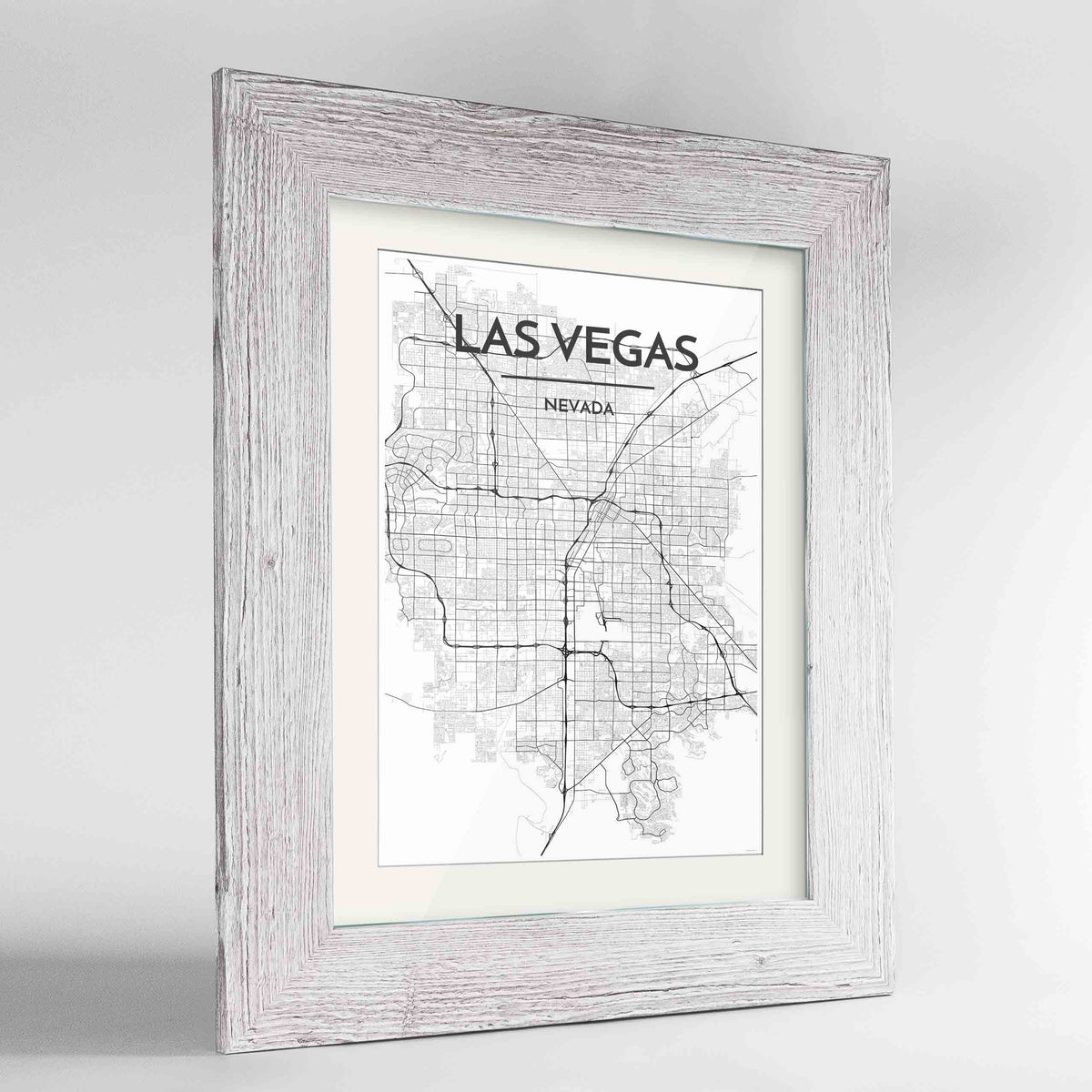 Framed Las Vegas Map Art Print 24x36&quot; Western White frame Point Two Design Group