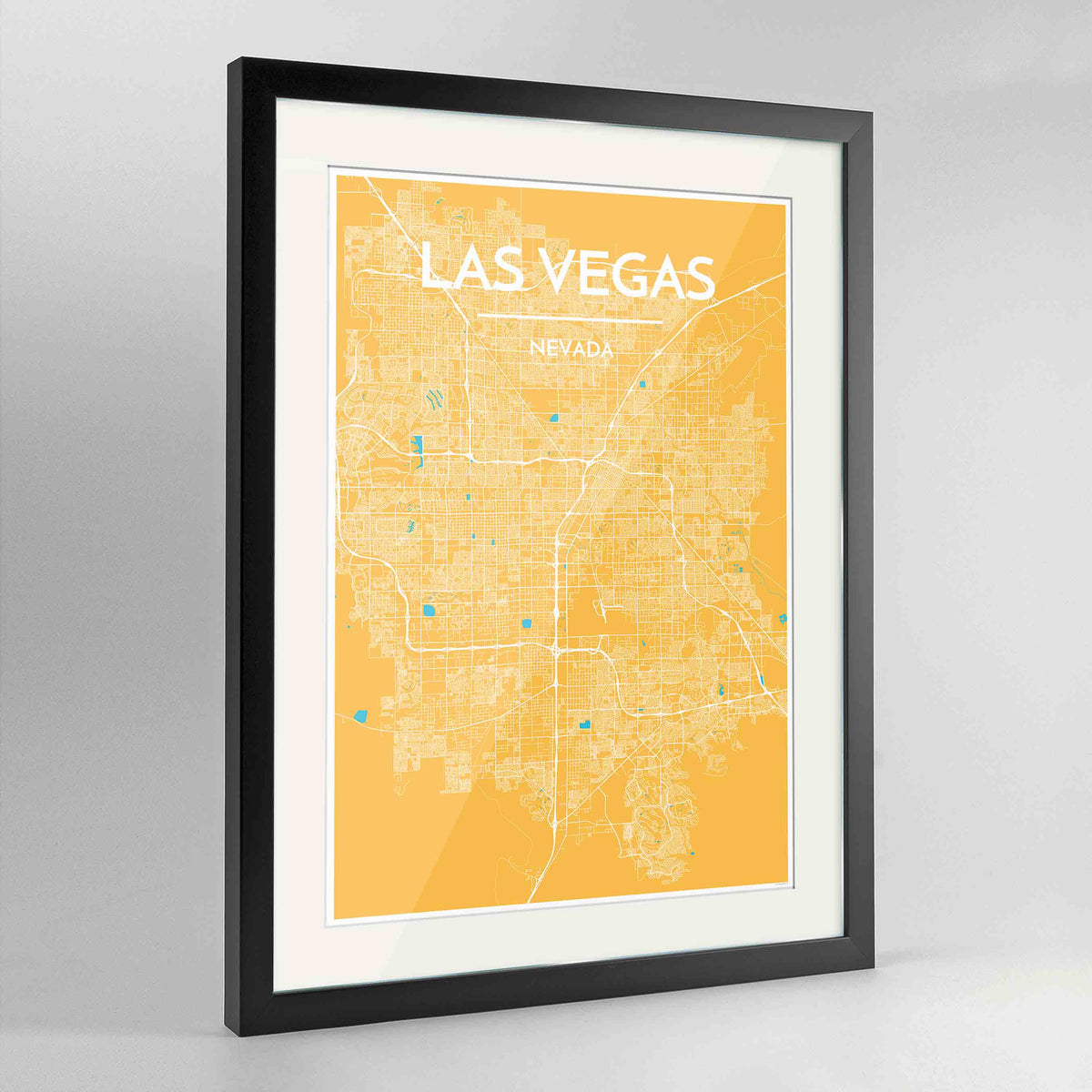 Framed Las Vegas Map Art Print 24x36&quot; Contemporary Black frame Point Two Design Group