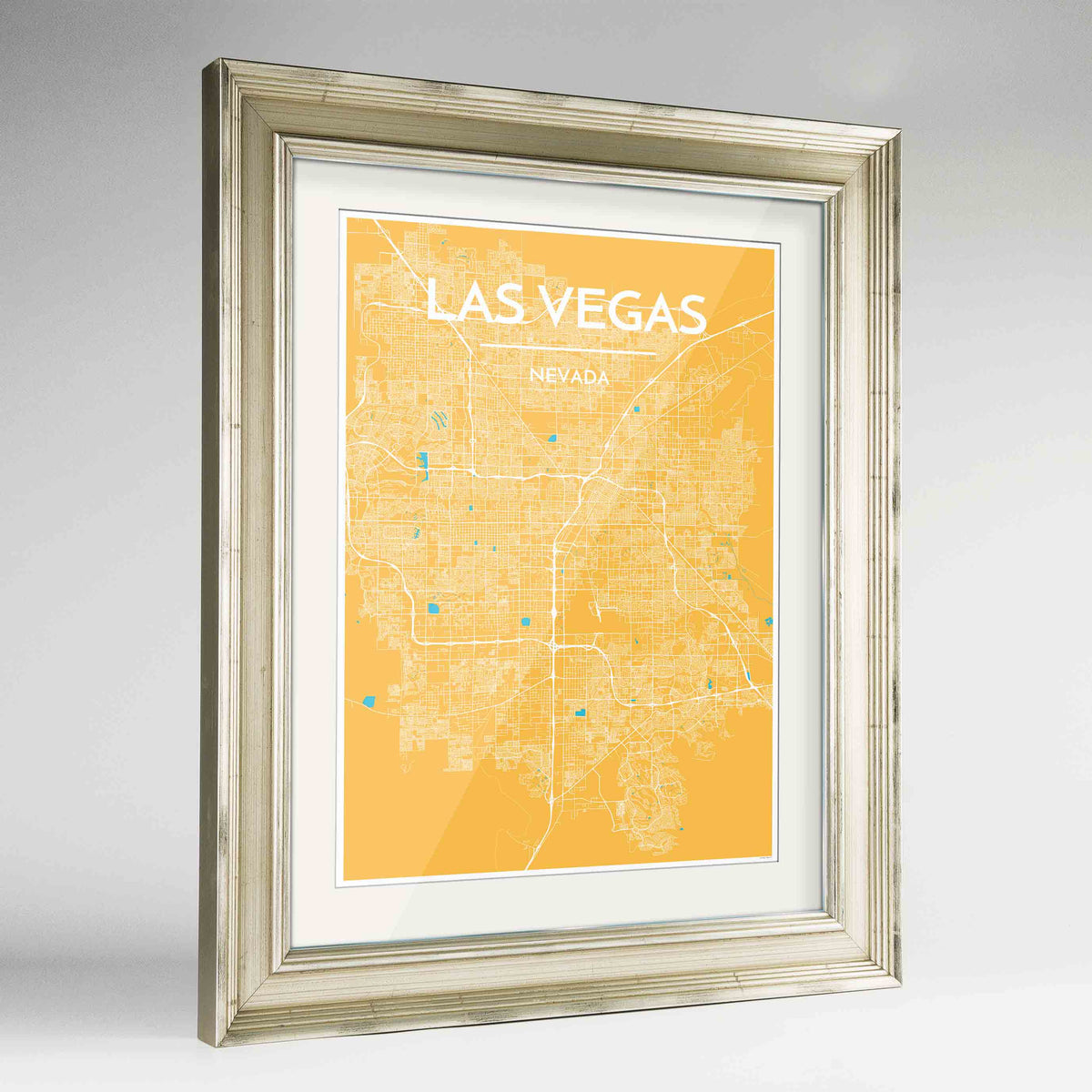 Framed Las Vegas Map Art Print 24x36&quot; Champagne frame Point Two Design Group