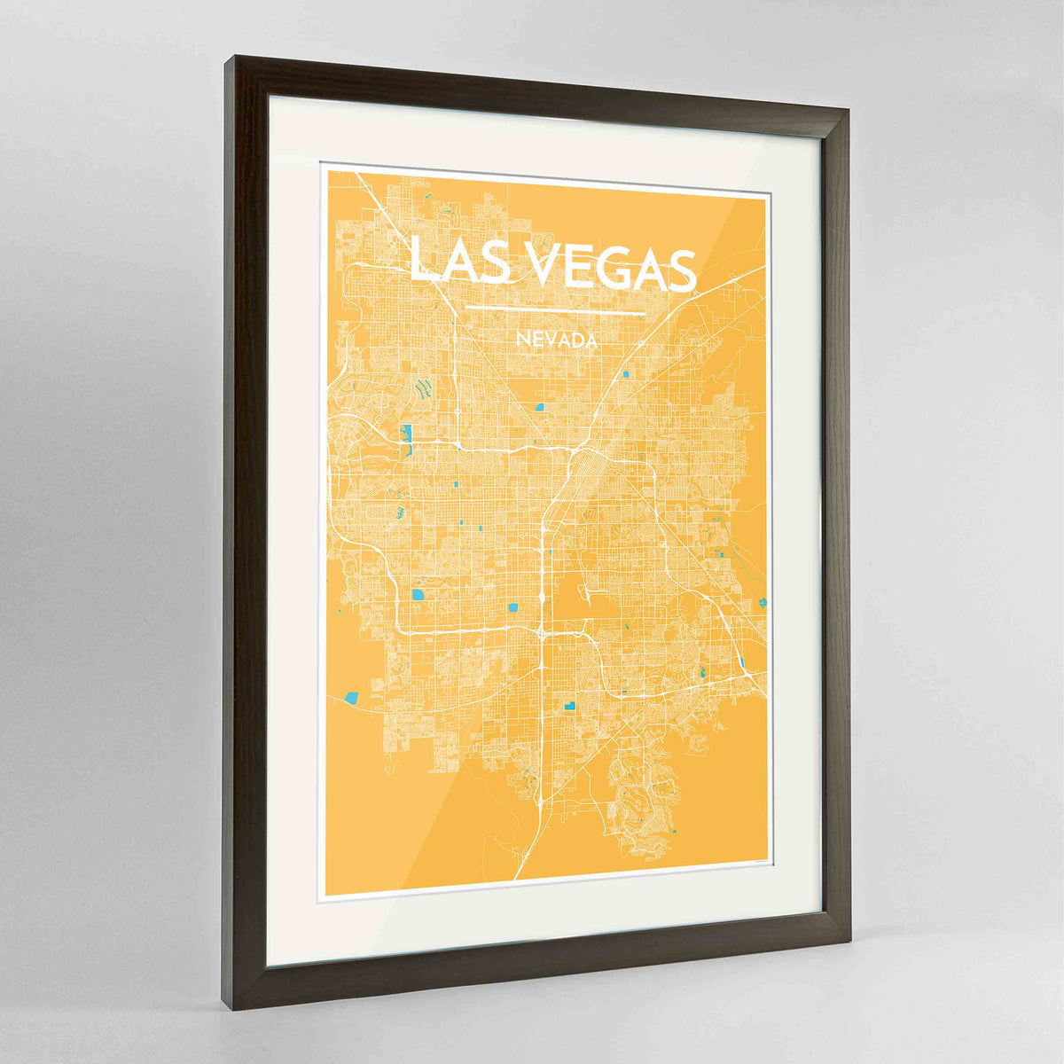 Framed Las Vegas Map Art Print 24x36&quot; Contemporary Walnut frame Point Two Design Group