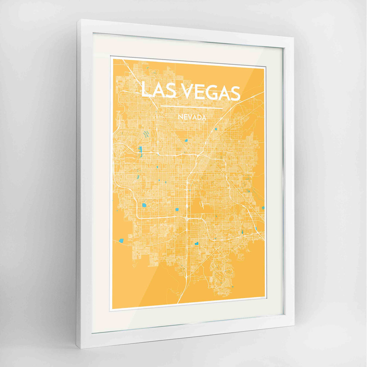 Framed Las Vegas Map Art Print 24x36&quot; Contemporary White frame Point Two Design Group
