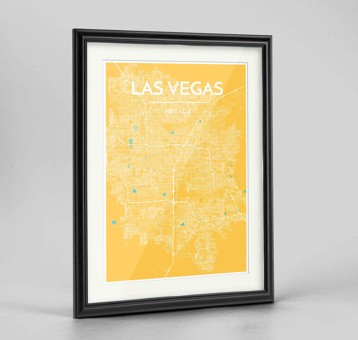 Framed Las Vegas Map Art Print 24x36&quot; Traditional Black frame Point Two Design Group