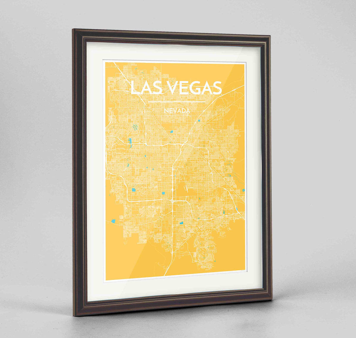 Framed Las Vegas Map Art Print 24x36&quot; Traditional Walnut frame Point Two Design Group