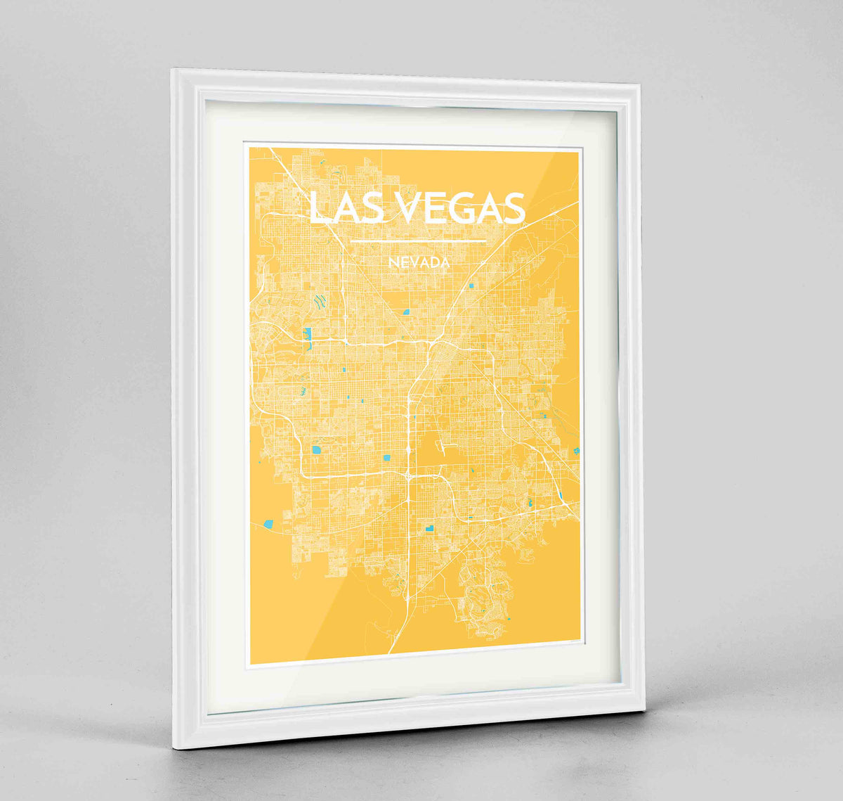 Framed Las Vegas Map Art Print 24x36&quot; Traditional White frame Point Two Design Group