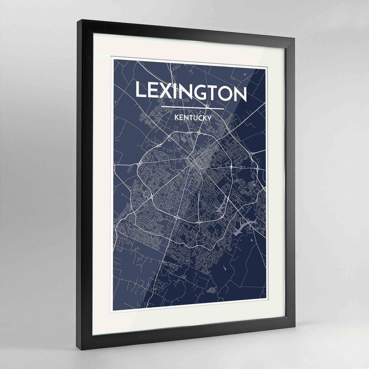 Framed Lexington Map Art Print 24x36&quot; Contemporary Black frame Point Two Design Group