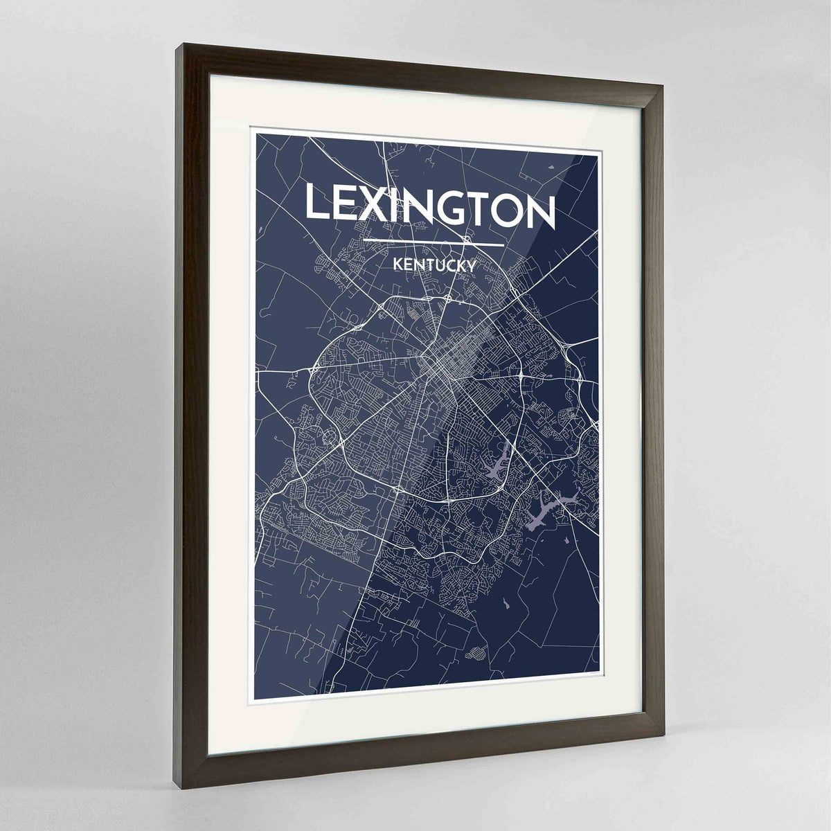 Framed Lexington Map Art Print 24x36&quot; Contemporary Walnut frame Point Two Design Group