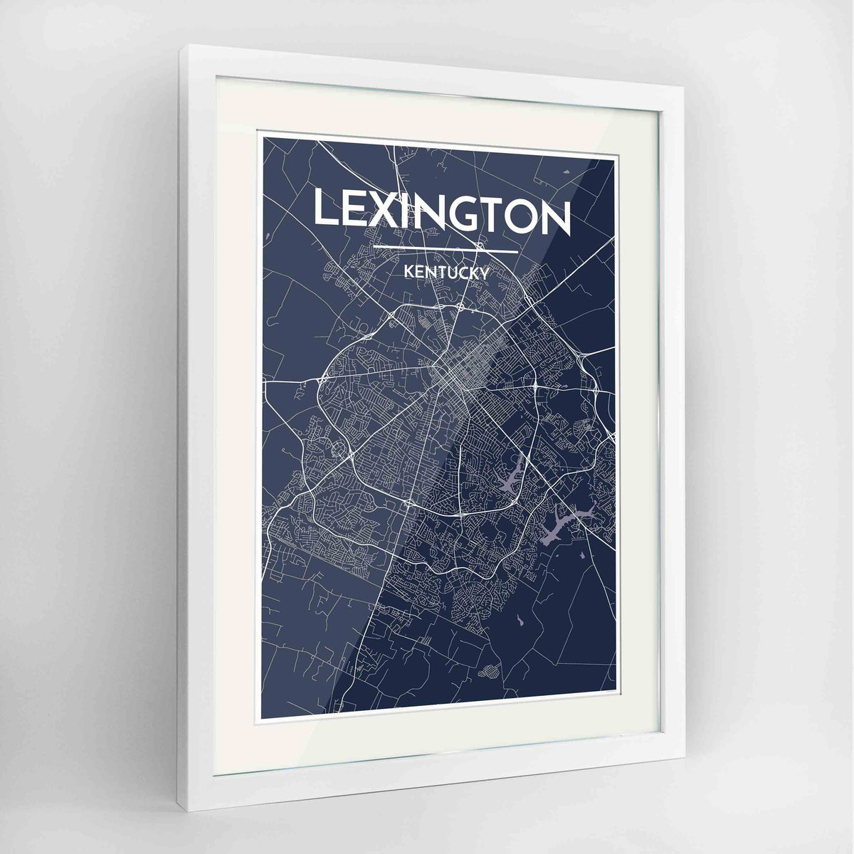 Framed Lexington Map Art Print 24x36&quot; Contemporary White frame Point Two Design Group
