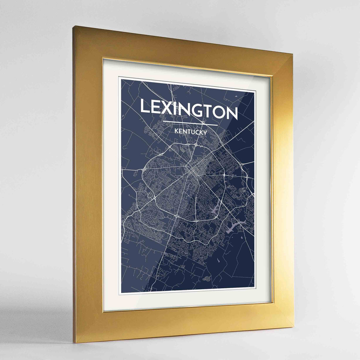Framed Lexington Map Art Print 24x36&quot; Gold frame Point Two Design Group