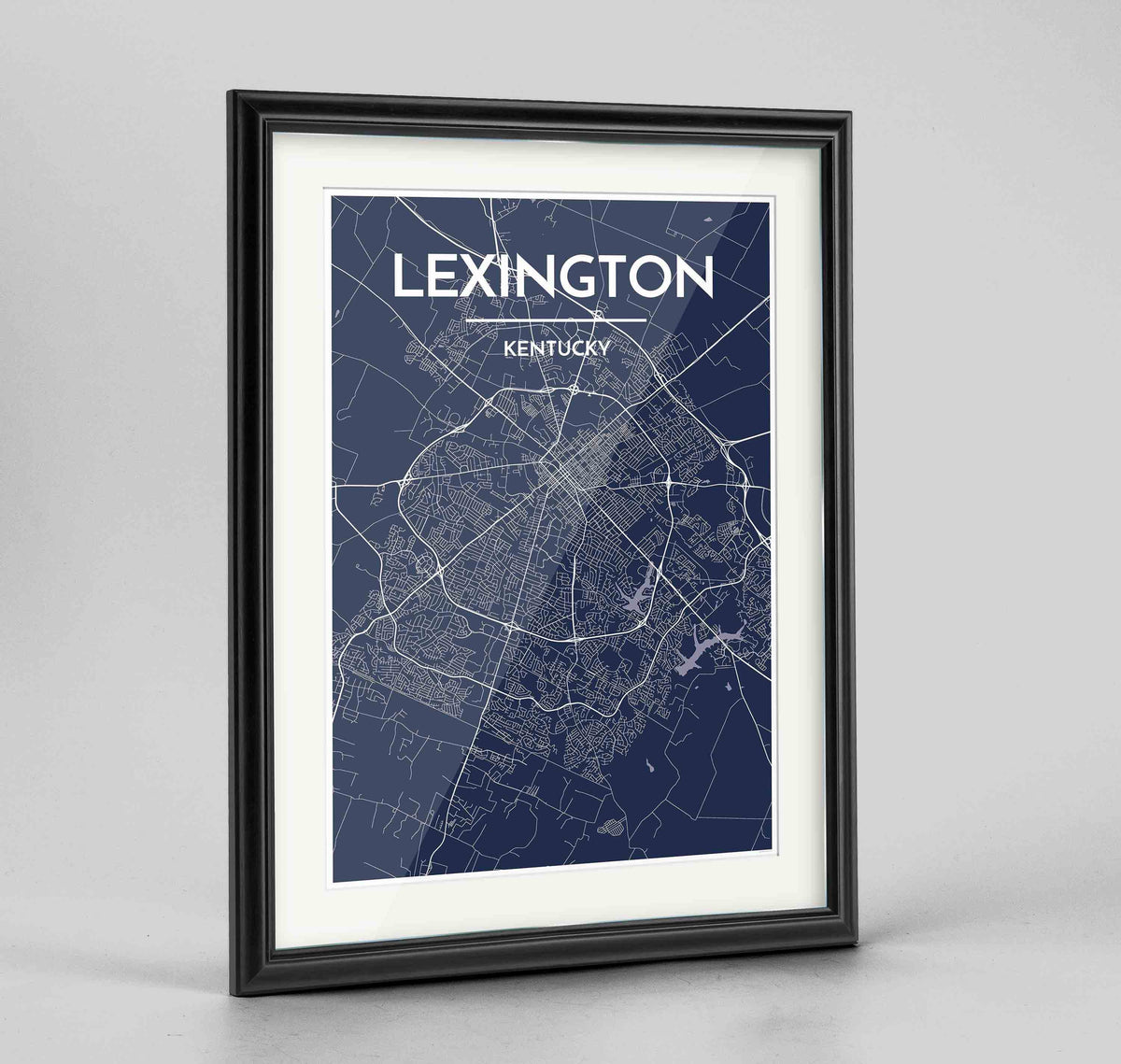 Framed Lexington Map Art Print 24x36&quot; Traditional Black frame Point Two Design Group