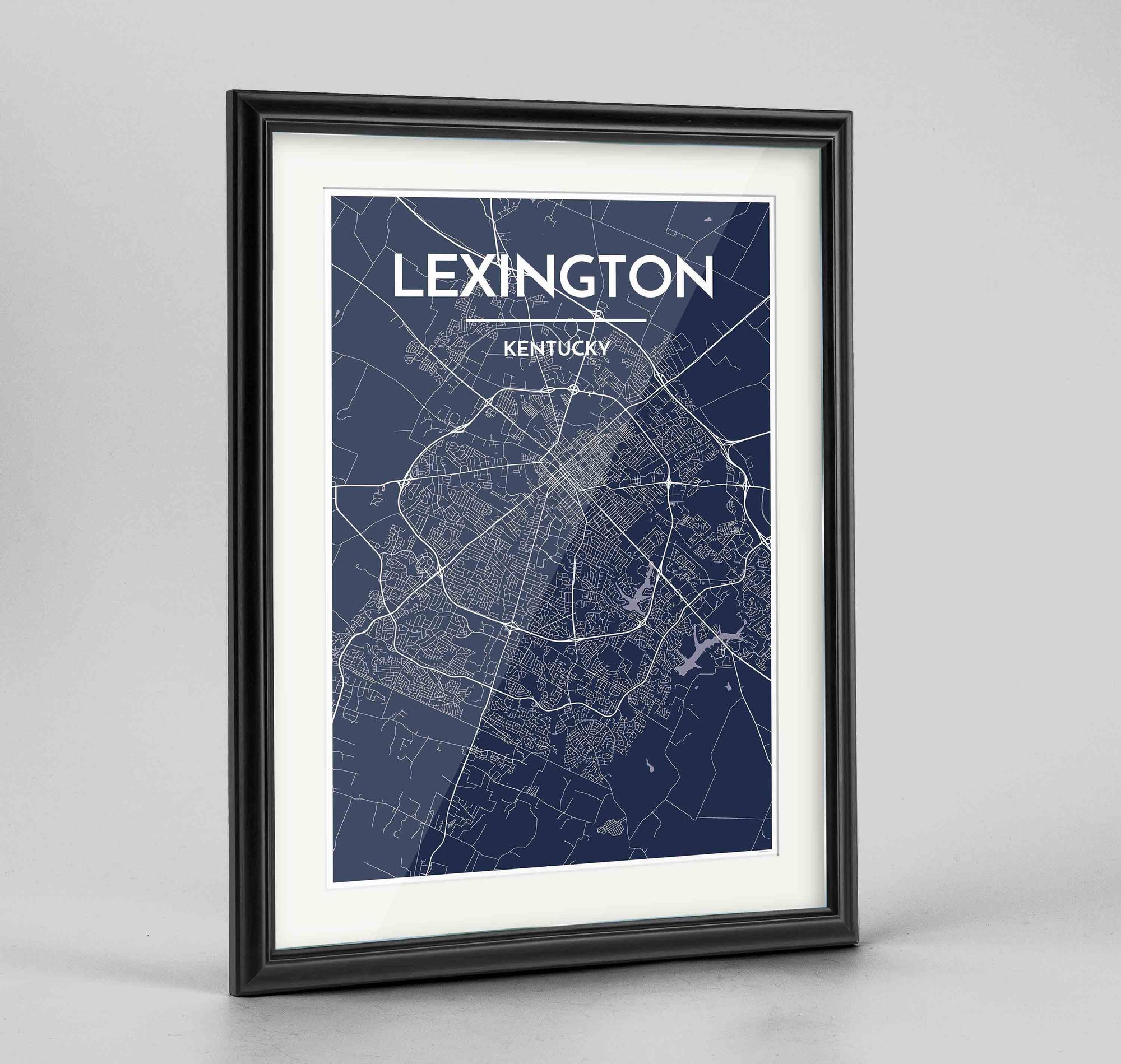Framed Lexington Map Art Print 24x36" Traditional Black frame Point Two Design Group