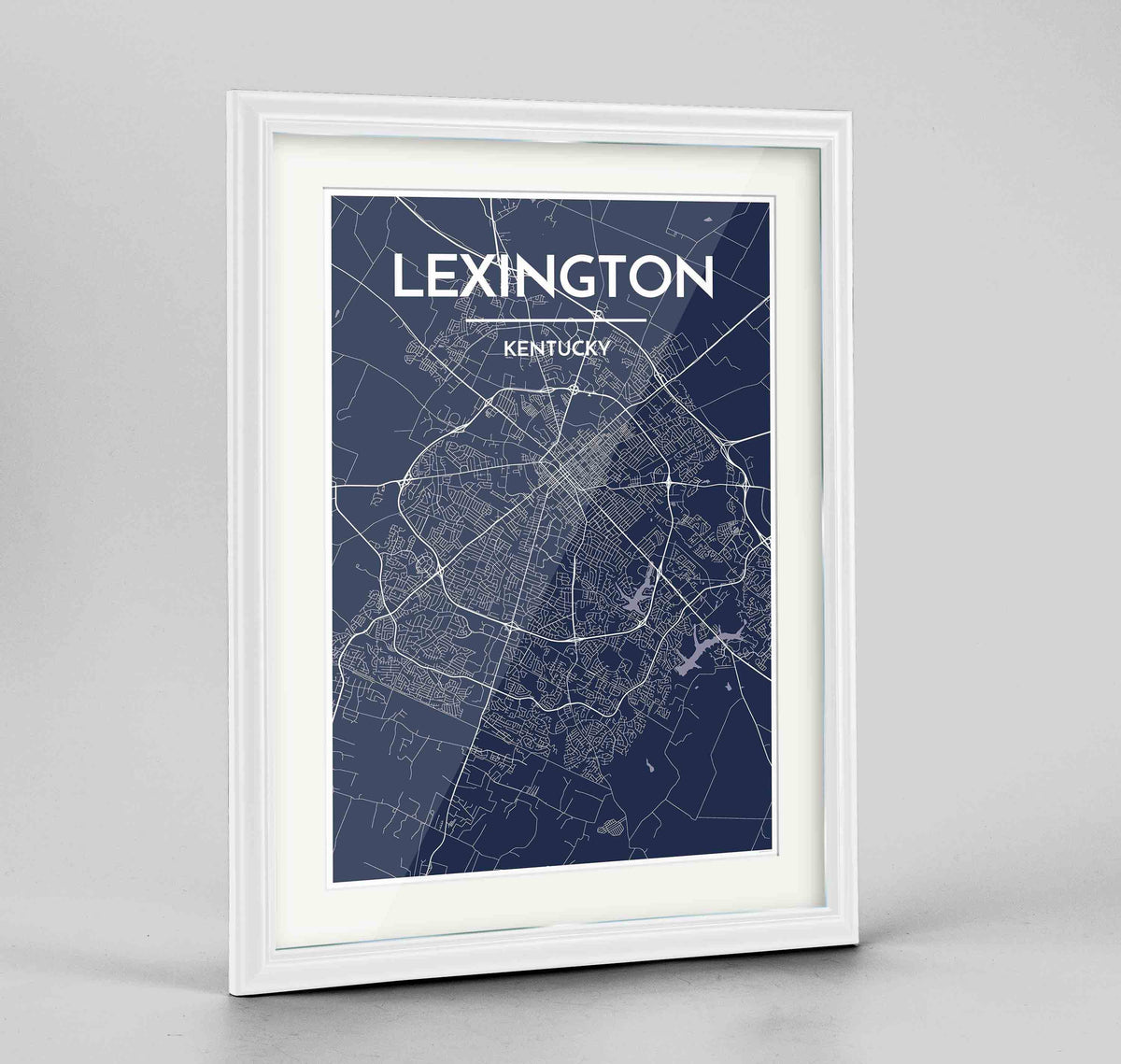 Framed Lexington Map Art Print 24x36&quot; Traditional White frame Point Two Design Group