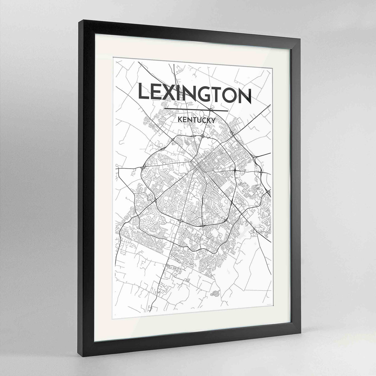 Framed Lexington Map Art Print 24x36&quot; Contemporary Black frame Point Two Design Group