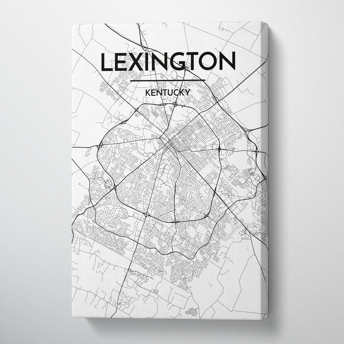 Lexington City Map Canvas Wrap - Point Two Design - Black &amp; White Print
