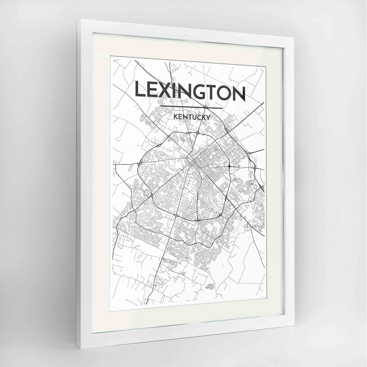 Framed Lexington Map Art Print 24x36&quot; Contemporary White frame Point Two Design Group