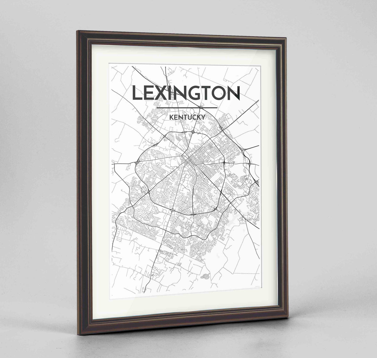 Framed Lexington Map Art Print 24x36&quot; Traditional Walnut frame Point Two Design Group