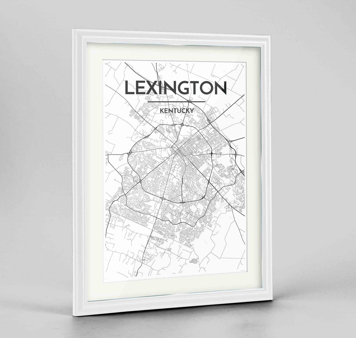 Framed Lexington Map Art Print 24x36&quot; Traditional White frame Point Two Design Group