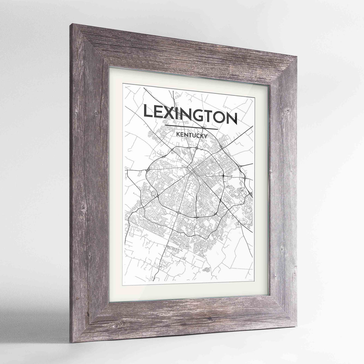 Framed Lexington Map Art Print 24x36&quot; Western Grey frame Point Two Design Group