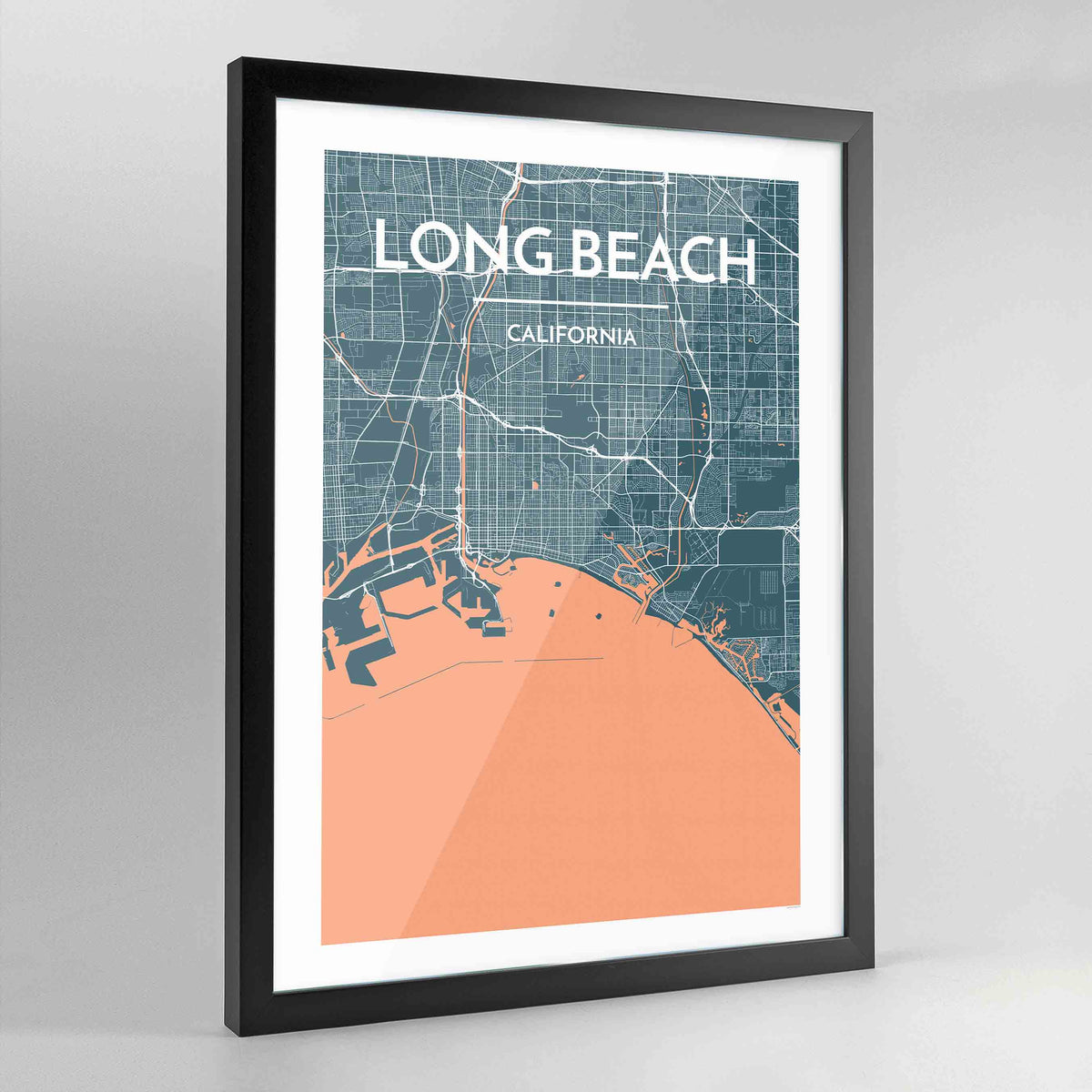 Framed Long Beach City Map Art Print - Point Two Design