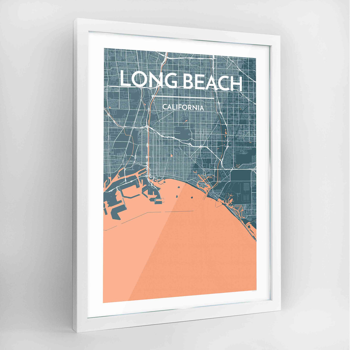 Long Beach Map Art Print - Framed