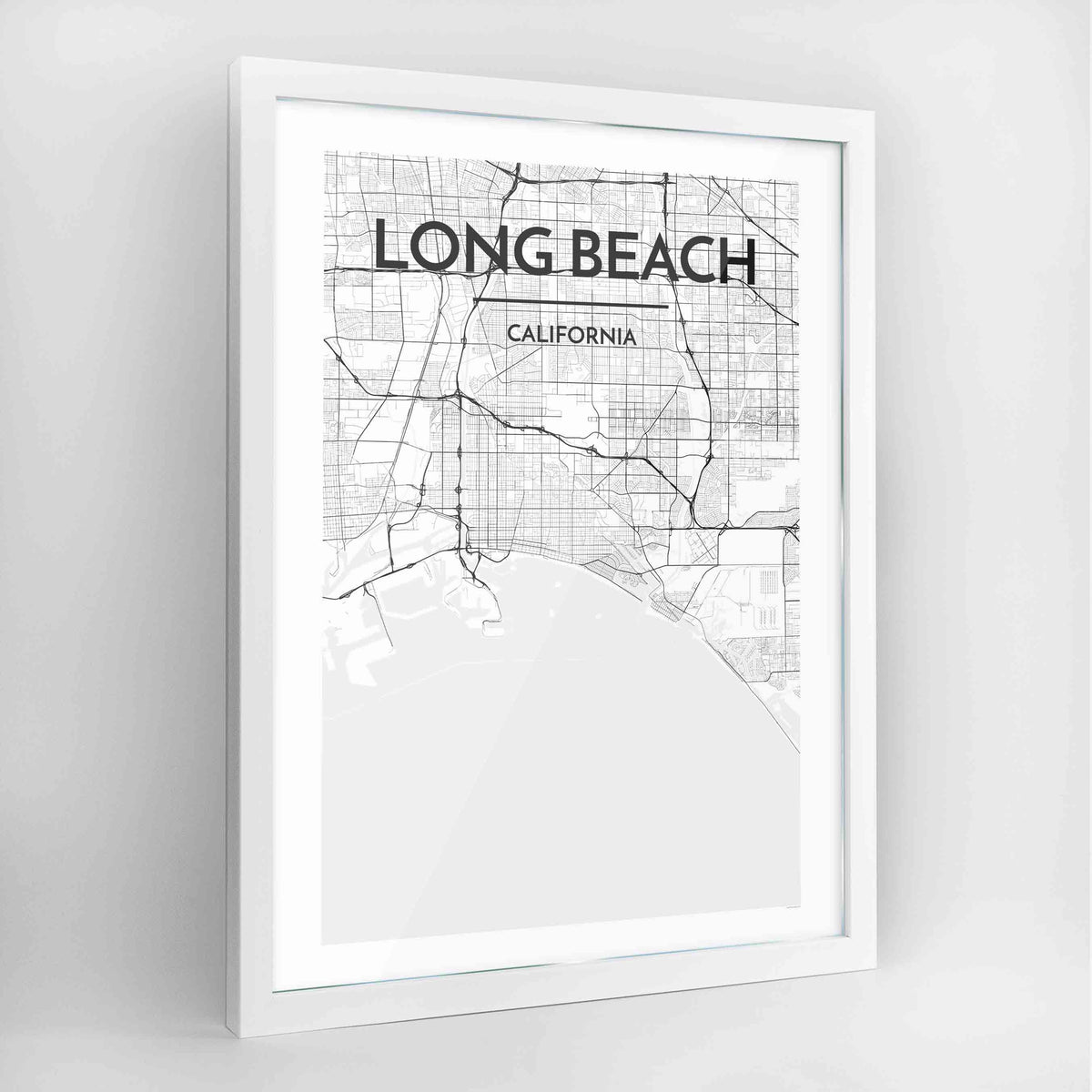 Long Beach Map Art Print - Framed