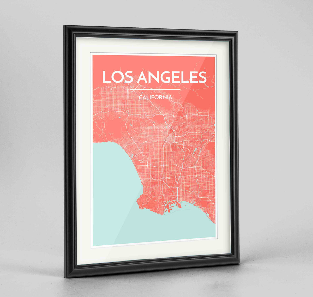 Framed Los Angeles Map Art Print 24x36&quot; Traditional Black frame Point Two Design Group