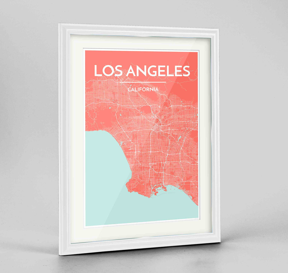 Framed Los Angeles Map Art Print 24x36&quot; Traditional White frame Point Two Design Group