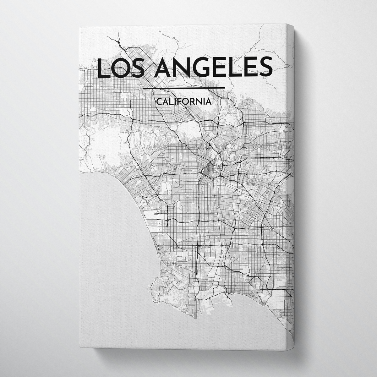 Los Angeles City Map Canvas Wrap - Point Two Design - Black &amp; White Print