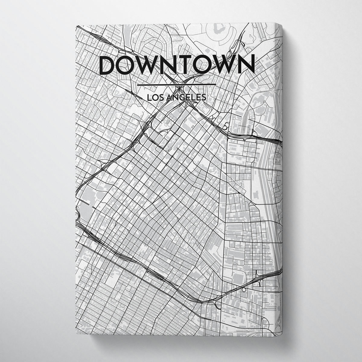 Los Angeles - Downtown City Map Canvas Wrap - Point Two Design - Black &amp; White Print