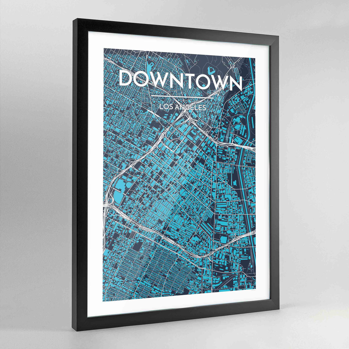 Framed Los Angeles - Downtown City Map Art Print - Point Two Design