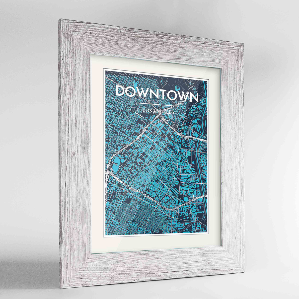 Framed Los Angeles - Downtown Map Art Print 24x36&quot; Western White frame Point Two Design Group