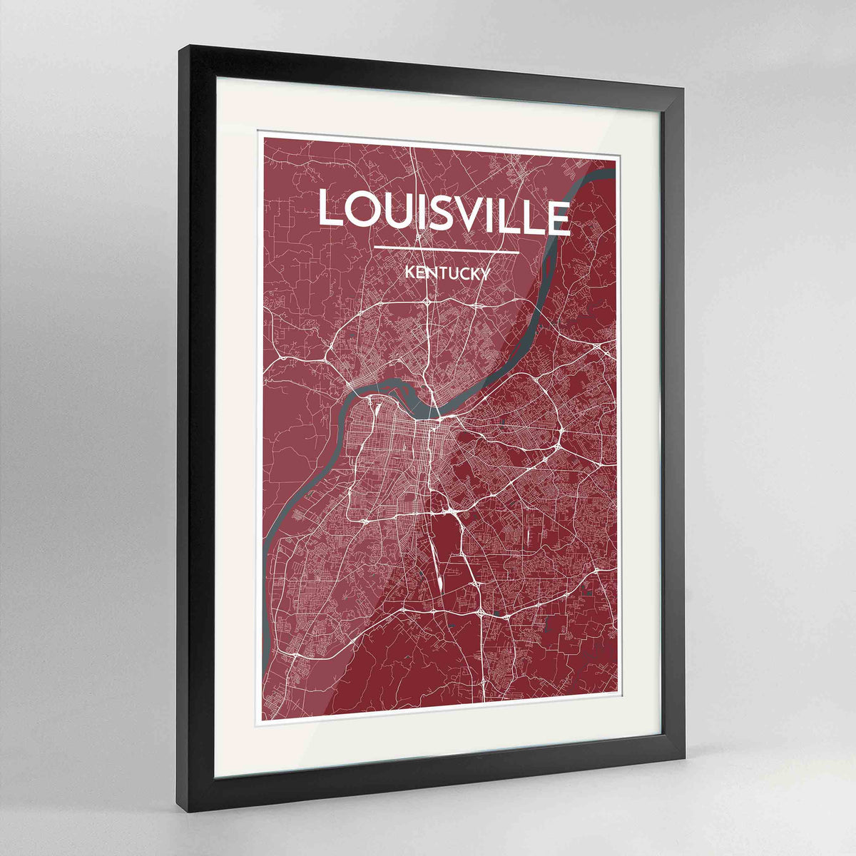 Framed Louisville Map Art Print 24x36&quot; Contemporary Black frame Point Two Design Group