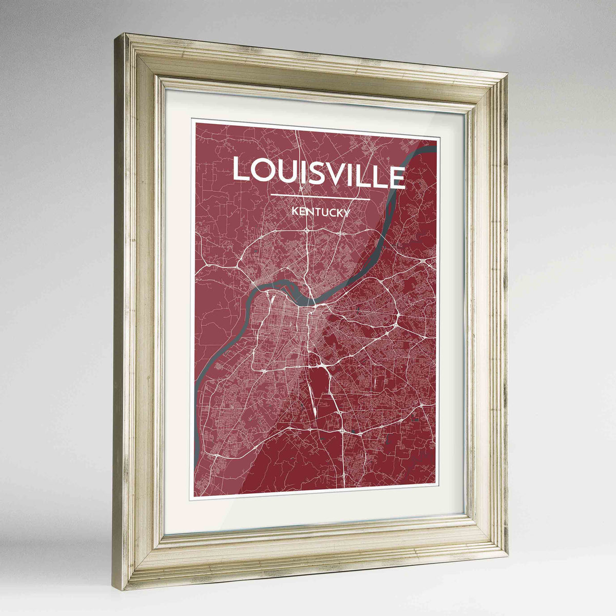 Framed Louisville Map Art Print 24x36&quot; Champagne frame Point Two Design Group