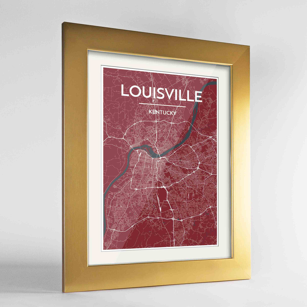 Framed Louisville Map Art Print 24x36&quot; Gold frame Point Two Design Group