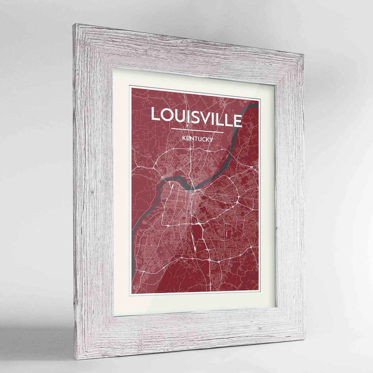 Framed Louisville Map Art Print 24x36&quot; Western White frame Point Two Design Group