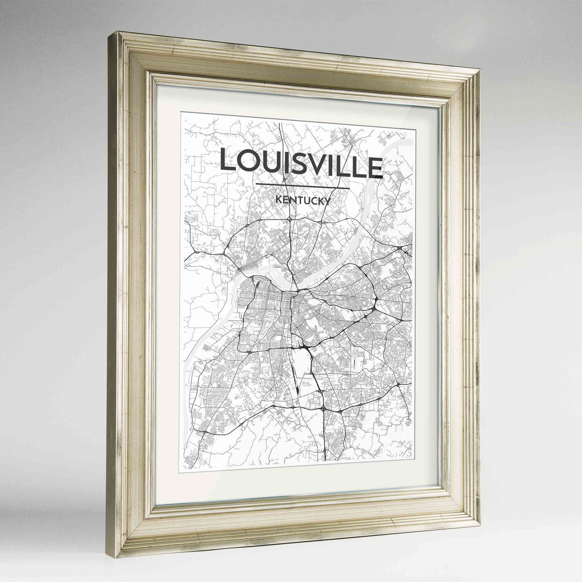 Framed Louisville Map Art Print 24x36&quot; Champagne frame Point Two Design Group