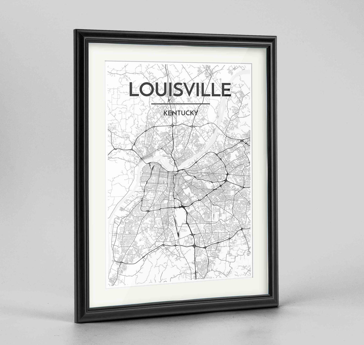 Framed Louisville Map Art Print 24x36&quot; Traditional Black frame Point Two Design Group